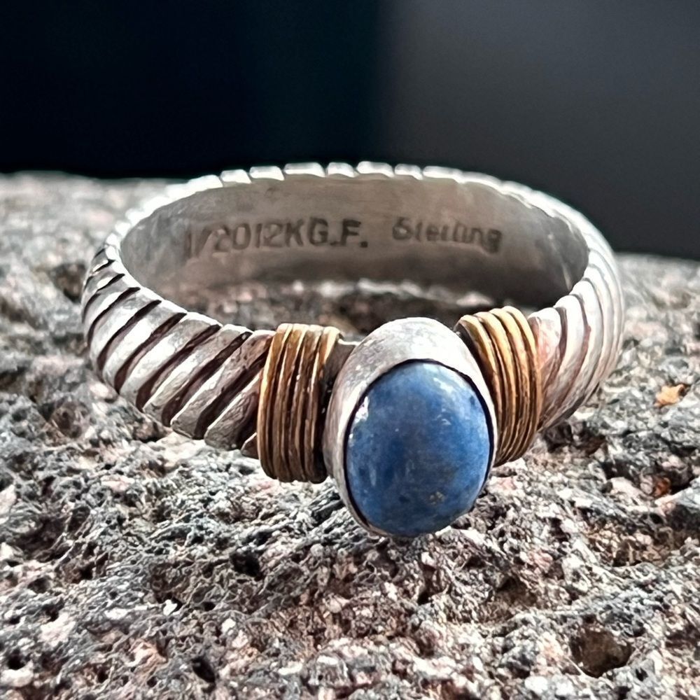 Vintage Sterling 12K Blue Kyanite Twisted Rope Ring size 8